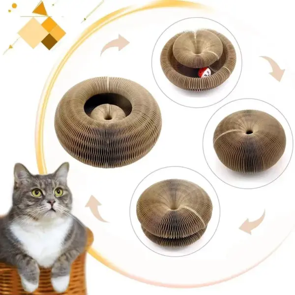 Magic Organ Cat Scratching Board Interactive Cat Toy with Ball Scalable Round Corrugated Cat Scratcher Toy Kitten Game Supplies - Image 2