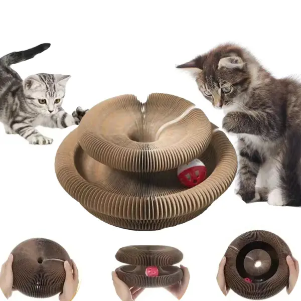 Magic Organ Cat Scratching Board Interactive Cat Toy with Ball Scalable Round Corrugated Cat Scratcher Toy Kitten Game Supplies