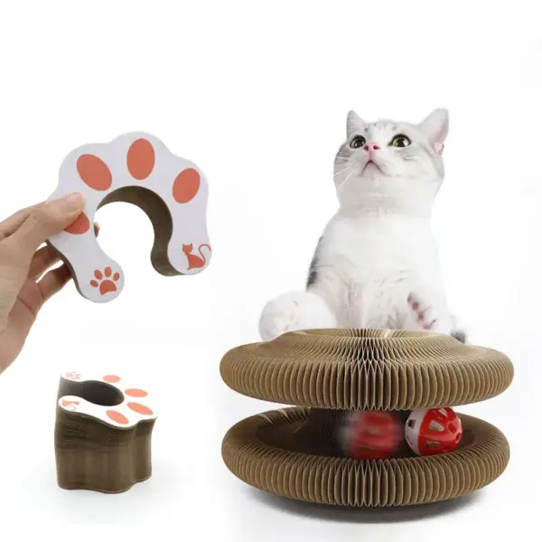 Magic Organ Cat Scratching Board Interactive Cat Toy with Ball Scalable Round Corrugated Cat Scratcher Toy Kitten Game Supplies - Image 3